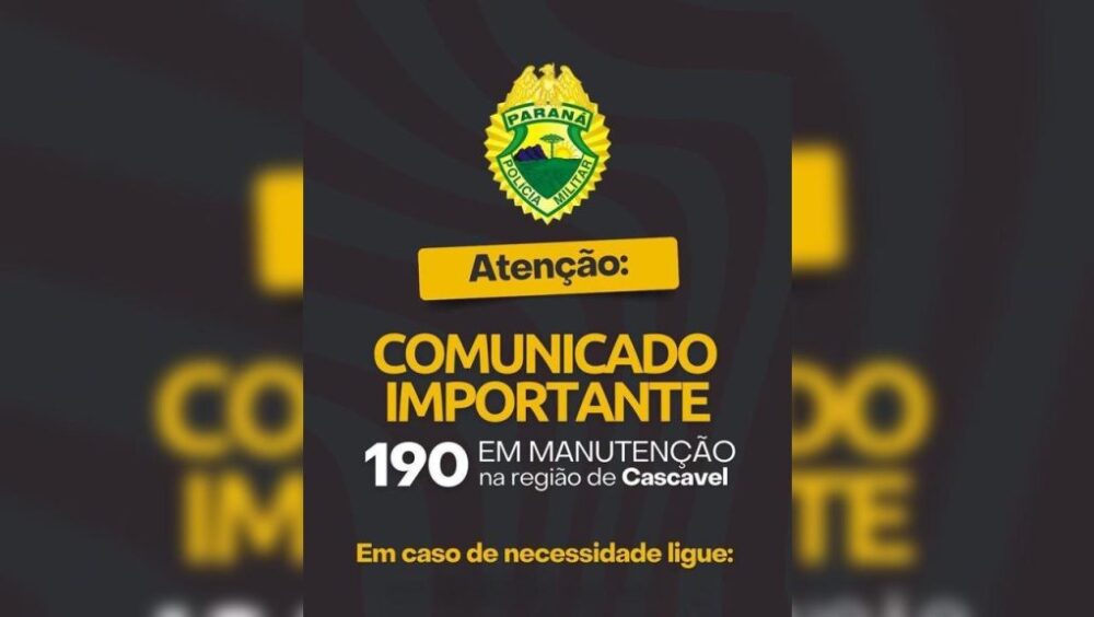 Atenção: Telefone 190 da Polícia Militar está inoperante Imagem referente a Atenção: Telefone 190 da Polícia Militar está inoperante