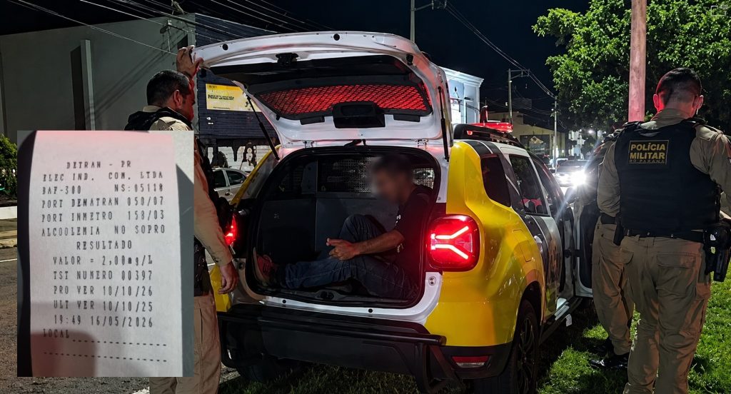 Cascavelense bate recorde no 6º BPM ao registrar 2,00 mg/L no teste de embriaguez Imagem referente a Cascavelense bate recorde no 6º BPM ao registrar 2,00 mg/L no teste de embriaguez