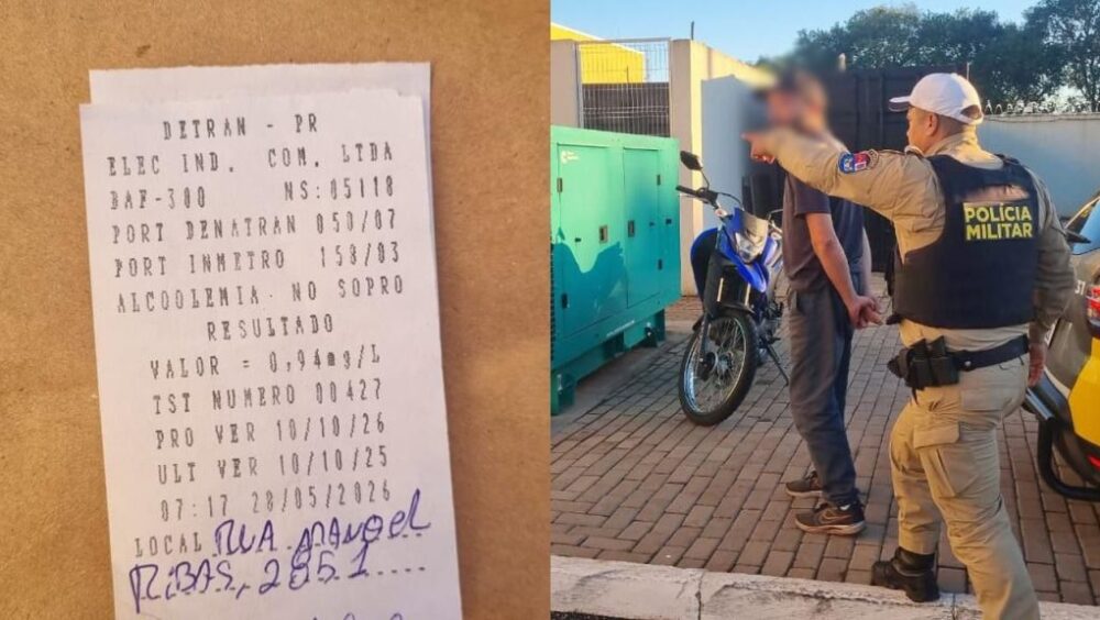 Deu ruim! Motorista fura sinal na frente da PM, sopra o bafômetro e é detido por embriaguez Imagem referente a Deu ruim! Motorista fura sinal na frente da PM, sopra o bafômetro e é detido por embriaguez