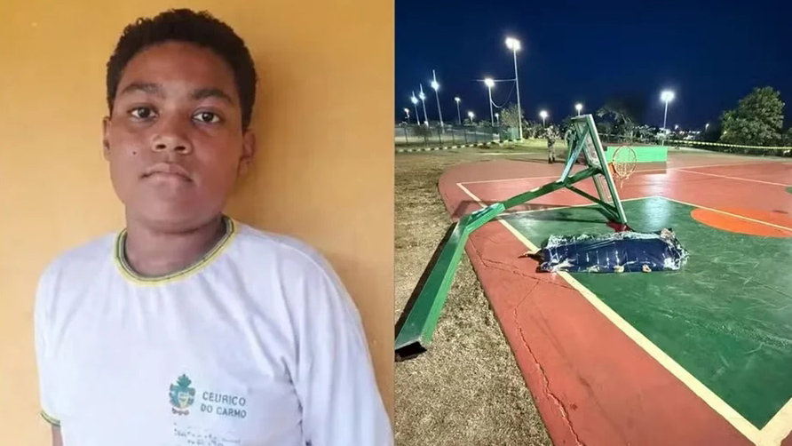 Adolescente de 14 anos morre após estrutura de cesta de basquete cair em praça de Goiás Imagem referente a Adolescente de 14 anos morre após estrutura de cesta de basquete cair em praça de Goiás