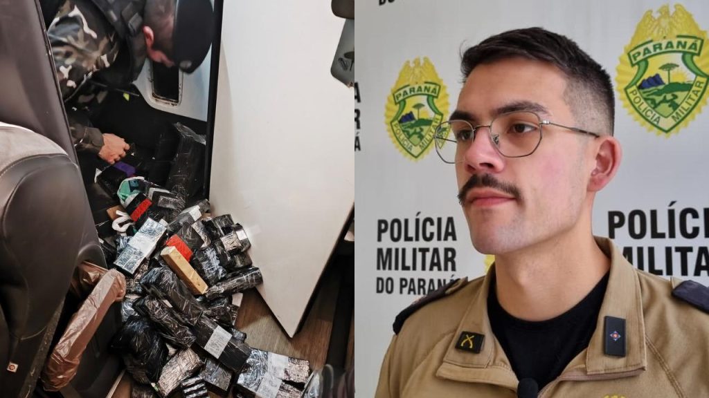 Tenente da PM detalha apreensão milionária em banheiro de ônibus em Cascavel Imagem referente a Tenente da PM detalha apreensão milionária em banheiro de ônibus em Cascavel