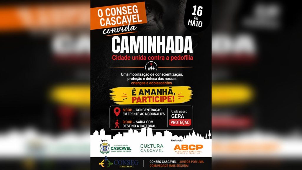Caminhada contra a pedofilia acontece amanhã em Cascavel; população é convidada a participar Imagem referente a Caminhada contra a pedofilia acontece amanhã em Cascavel; população é convidada a participar