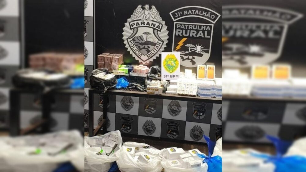 Polícia Militar intercepta veículo com medicamentos para emagrecimento e eletrônicos vindos do Paraguai Imagem referente a Polícia Militar intercepta veículo com medicamentos para emagrecimento e eletrônicos vindos do Paraguai