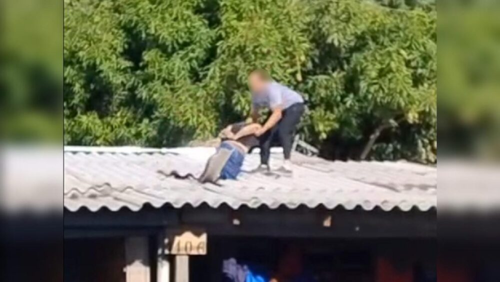 Veja o momento em que suspeito de furtos despenca de telhado com policiais durante perseguição Imagem referente a Veja o momento em que suspeito de furtos despenca de telhado com policiais durante perseguição