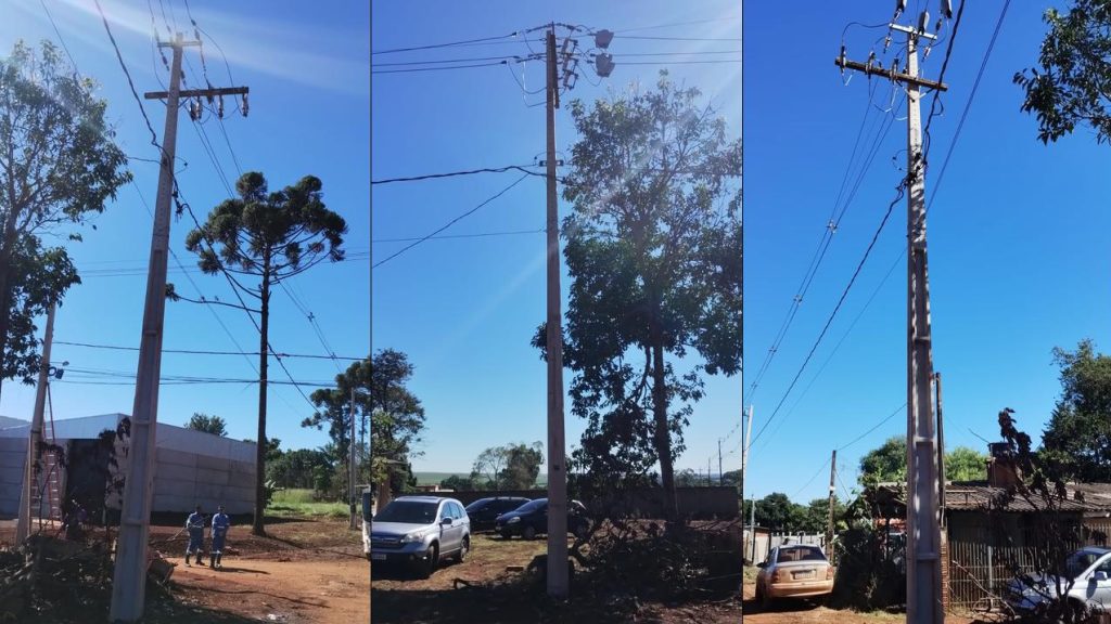 Energia é restabelecida após troca de poste danificado no bairro Lago Azul, em Cascavel Imagem referente a Energia é restabelecida após troca de poste danificado no bairro Lago Azul, em Cascavel
