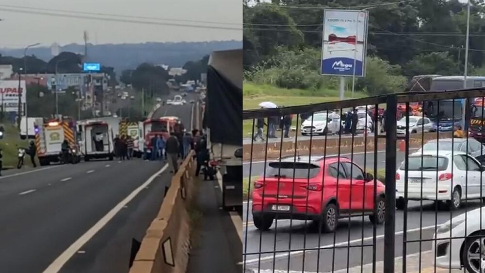 Grave engavetamento com dois ônibus e dois carros interdita BR-277 Imagem referente a Grave engavetamento com dois ônibus e dois carros interdita BR-277