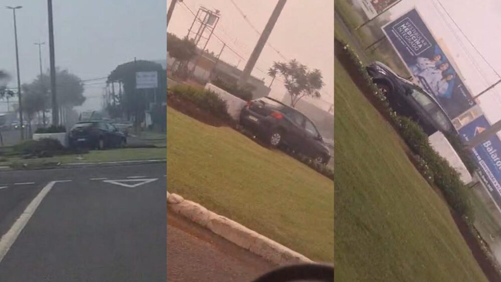 Onix passa reto e vai parar no meio da rotatória das Avenidas Brasil e FAG Imagem referente a Onix passa reto e vai parar no meio da rotatória das Avenidas Brasil e FAG