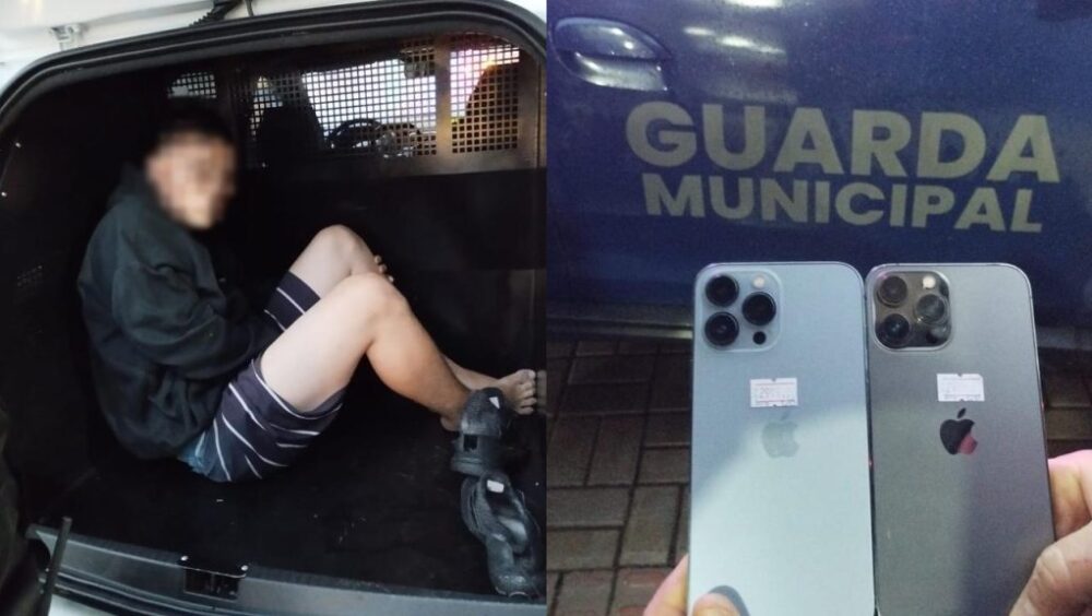 Jovem de 18 anos é preso pela Guarda Municipal suspeito de roubo em loja de celulares Imagem referente a Jovem de 18 anos é preso pela Guarda Municipal suspeito de roubo em loja de celulares